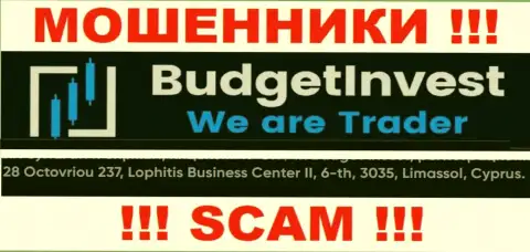 Не работайте совместно с конторой BudgetInvest - эти шулера сидят в офшорной зоне по адресу: 8 Octovriou 237, Lophitis Business Center II, 6-th, 3035, Limassol, Cyprus