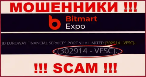 302914-VFSC - это регистрационный номер BitmartExpo Com, который приведен на официальном сайте организации