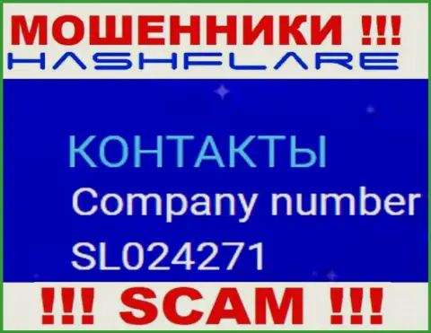 Номер регистрации, под которым официально зарегистрирована компания HashFlare: SL024271