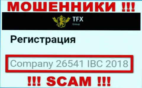 Регистрационный номер, который принадлежит неправомерно действующей организации TFX Group: 26541 IBC 2018