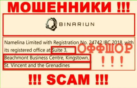 Работать с конторой Бинариун крайне опасно - их офшорный юридический адрес - Suite 3, Beachmont Business Centre, Kingstown, St. Vincent and the Grenadines (инфа с их web-сервиса)