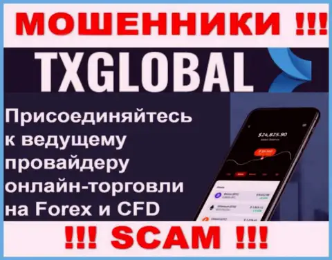 В интернет сети действуют обманщики TX Global, сфера деятельности которых - FOREX
