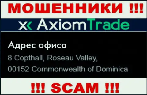 Контора Axiom Trade находится в оффшоре по адресу - 8 Copthall, Roseau Valley, 00152 Commonwealth of Dominika - однозначно интернет воры !!!