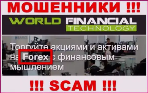 World Financial Technology - это internet-мошенники, их деятельность - FOREX, нацелена на присваивание денежных активов наивных людей
