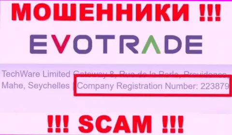 Очень рискованно взаимодействовать с компанией EvoTrade, даже при наличии номера регистрации: 223879