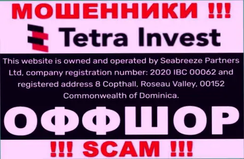 На сайте мошенников Tetra Invest говорится, что они расположены в офшорной зоне - 8 Copthall, Roseau Valley, 00152 Commonwealth of Dominica, будьте весьма внимательны
