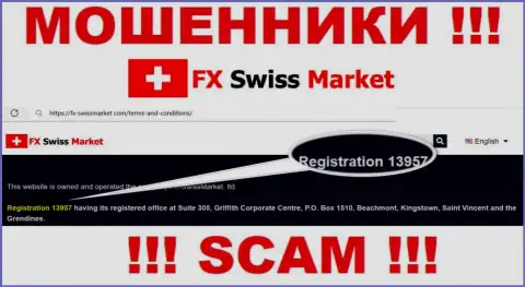 Как указано на сайте мошенников FX SwissMarket: 13957 - это их рег. номер