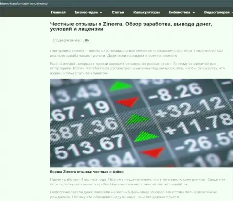 Анализ работы биржевой компании Zineera, представленный на сайте Biznes Transformator Com