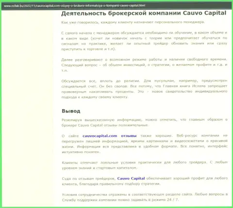 Брокер CauvoCapital представлен был в обзорной статье на web ресурсе Nsllab Ru