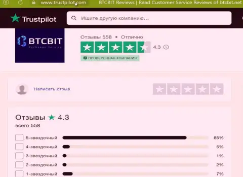 Объективная оценка качества услуг интернет-обменки БТЦБит на сайте Trustpilot Com
