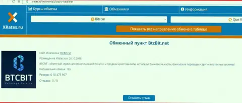 Сжатая информация об обменном online-пункте BTCBit опубликована на web-ресурсе иксрейтес ру