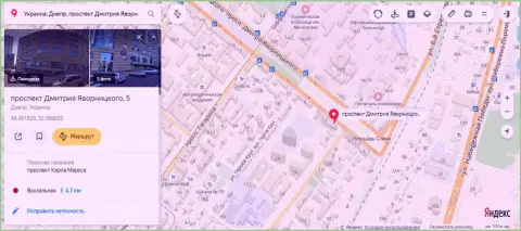 Представленный одним из служащих 770 Капитал адрес базирования преступной Форекс компании на Yandex Maps