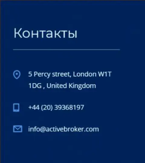 Адрес главного офиса форекс компании АктивБрокер, показанный на официальном интернет-портале данного FOREX дилера